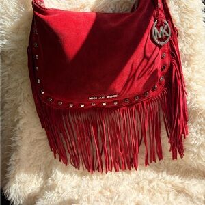 Michael Kors Red Billy Suede Fringe Bag